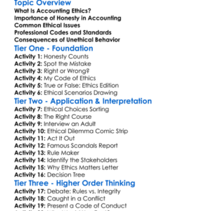 Ethical Issues In Accounting Worksheet Activity Booklet