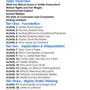 Ethical Issues In Textile Production Worksheet Activity Booklet