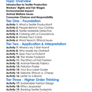 Ethical Issues In Textiles Production Worksheet Activity Booklet