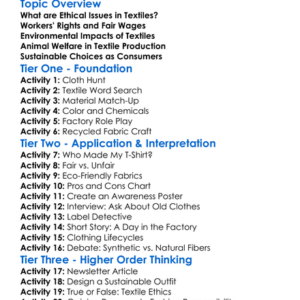 Ethical Issues In Textiles Worksheet Activity Booklet