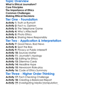 Ethical Journalism Worksheet Activity Booklet