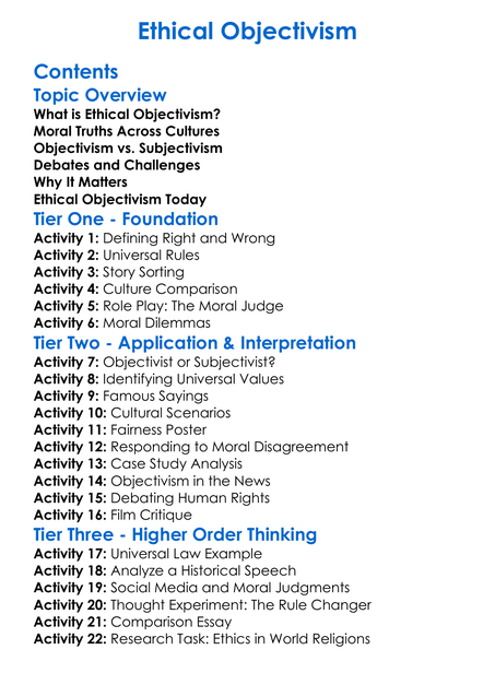 Ethical Objectivism Worksheet Activity Booklet