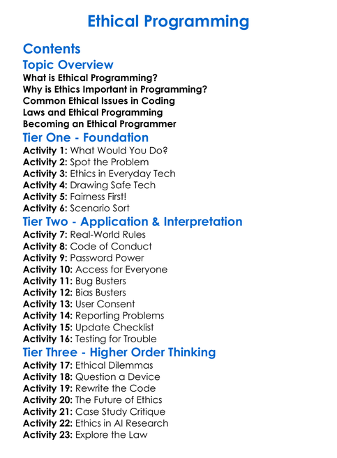 Ethical Programming Worksheet Activity Booklet