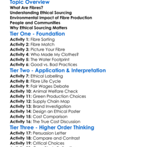 Ethical Sourcing Of Fibres Worksheet Activity Booklet