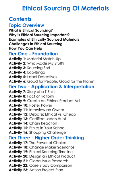 Ethical Sourcing Of Materials Worksheet Activity Booklet