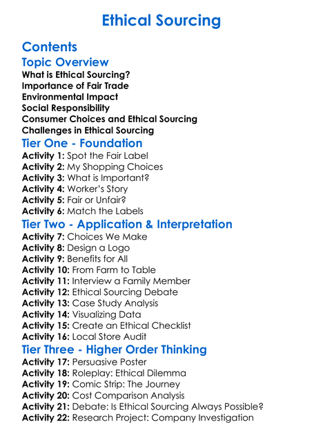 Ethical Sourcing Worksheet Activity Booklet