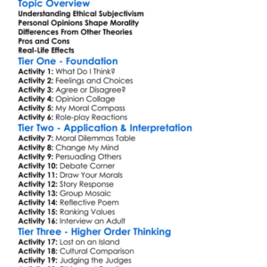 Ethical Subjectivism Worksheet Activity Booklet