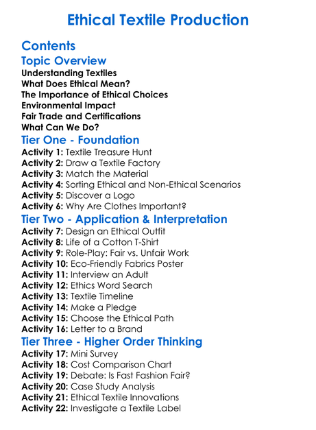 Ethical Textile Production Worksheet Activity Booklet