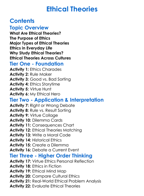 Ethical Theories Worksheet Activity Booklet