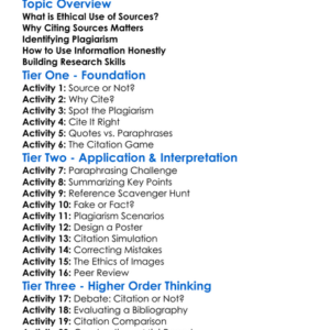 Ethical Use Of Sources Worksheet Activity Booklet