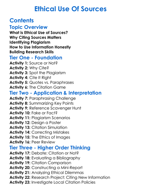 Ethical Use Of Sources Worksheet Activity Booklet