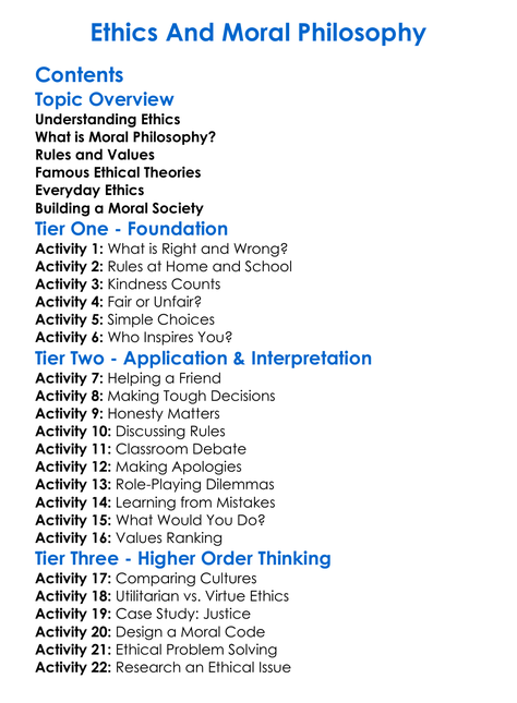 Ethics And Moral Philosophy Worksheet Activity Booklet