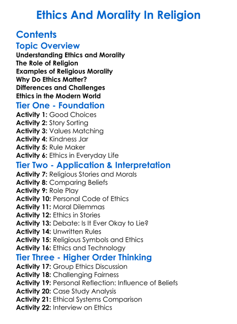 Ethics And Morality In Religion Worksheet Activity Booklet