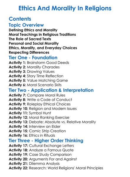Ethics And Morality In Religions Worksheet Activity Booklet