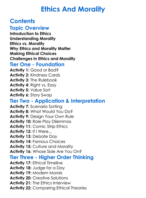 Ethics And Morality Worksheet Activity Booklet
