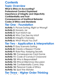 Ethics And Professional Conduct In Accounting Worksheet Activity Booklet