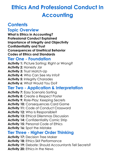 Ethics And Professional Conduct In Accounting Worksheet Activity Booklet