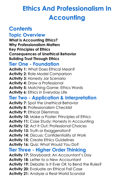 Ethics And Professionalism In Accounting Worksheet Activity Booklet