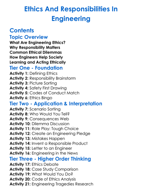 Ethics And Responsibilities In Engineering Worksheet Activity Booklet