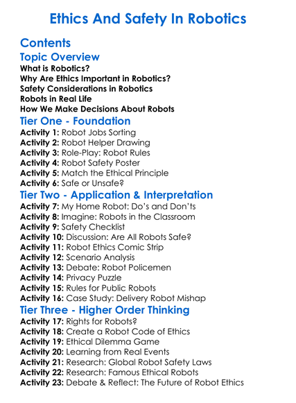 Ethics And Safety In Robotics Worksheet Activity Booklet