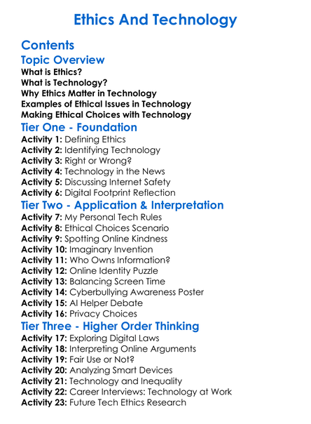Ethics And Technology Worksheet Activity Booklet