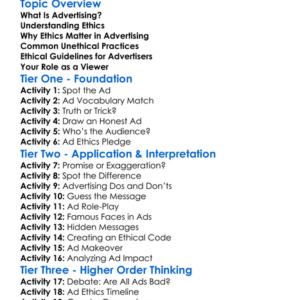 Ethics In Advertising Worksheet Activity Booklet