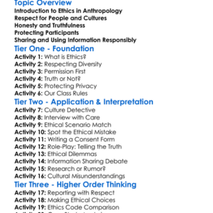 Ethics In Anthropology Worksheet Activity Booklet