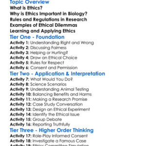 Ethics In Biological Research Worksheet Activity Booklet