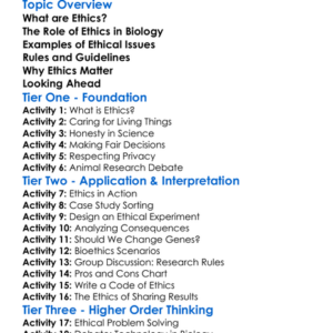 Ethics In Biology Research Worksheet Activity Booklet
