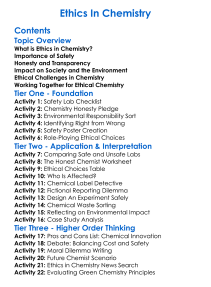 Ethics In Chemistry Worksheet Activity Booklet