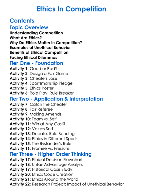 Ethics In Competition Worksheet Activity Booklet