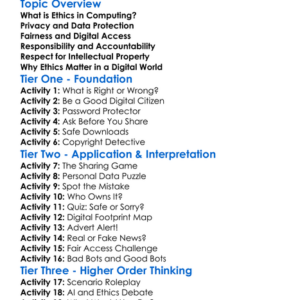 Ethics In Computing Worksheet Activity Booklet