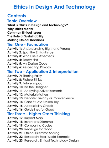 Ethics In Design And Technology Worksheet Activity Booklet