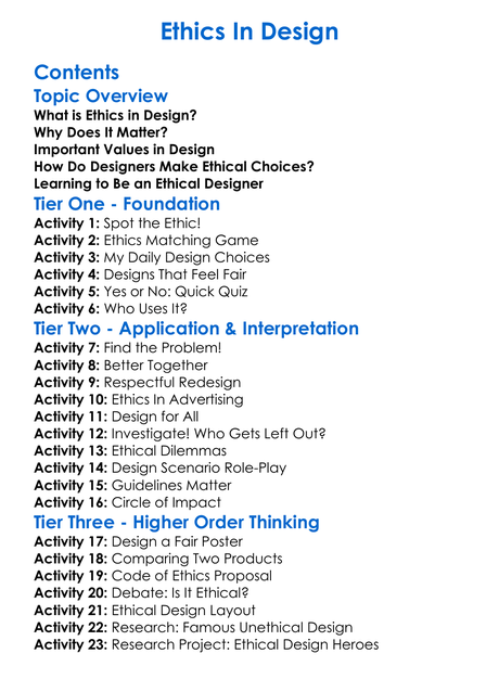 Ethics In Design Worksheet Activity Booklet