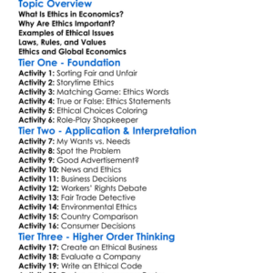 Ethics In Economics Worksheet Activity Booklet
