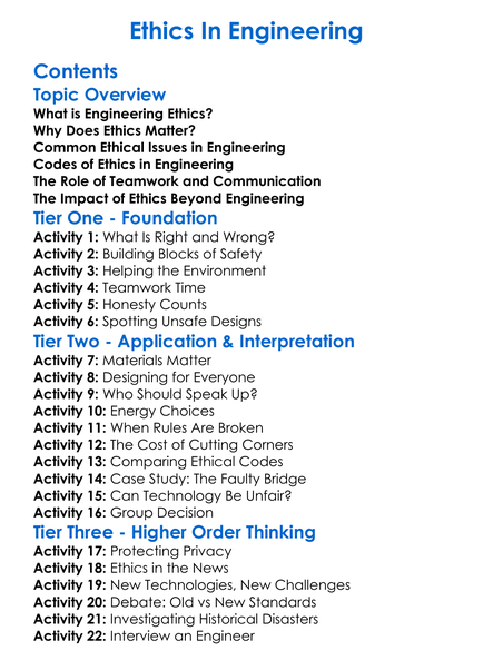 Ethics In Engineering Worksheet Activity Booklet