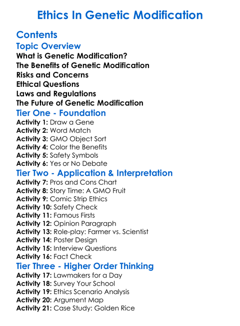 Ethics In Genetic Modification Worksheet Activity Booklet