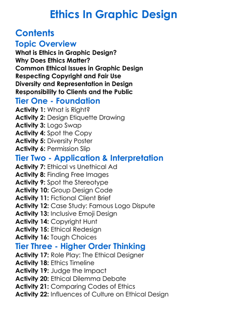 Ethics In Graphic Design Worksheet Activity Booklet