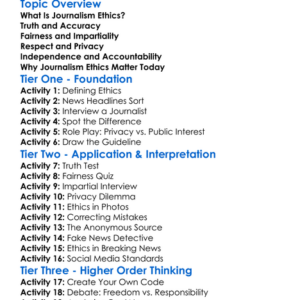 Ethics In Journalism Worksheet Activity Booklet