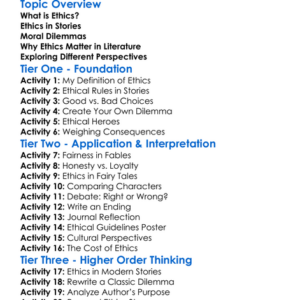 Ethics In Literature Worksheet Activity Booklet