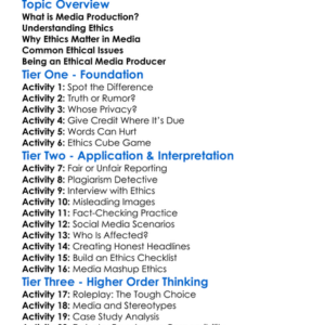 Ethics In Media Production Worksheet Activity Booklet