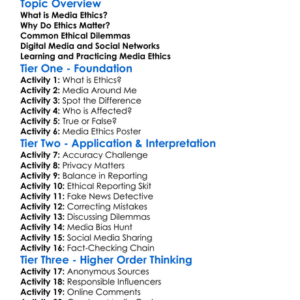 Ethics In Media Worksheet Activity Booklet