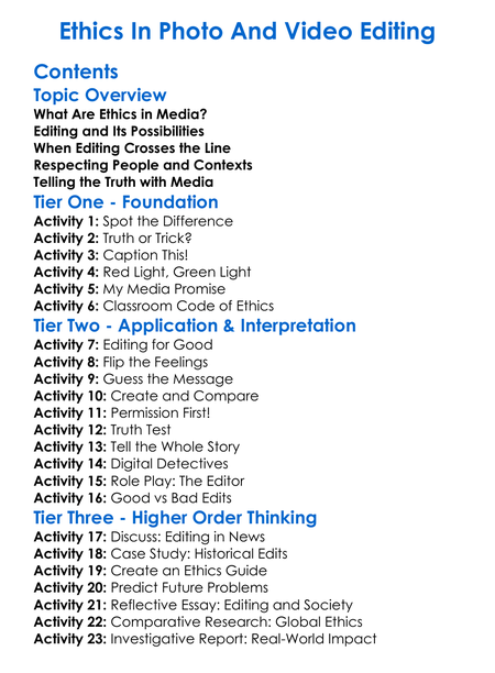 Ethics In Photo And Video Editing Worksheet Activity Booklet