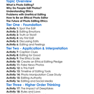 Ethics In Photo Editing Worksheet Activity Booklet
