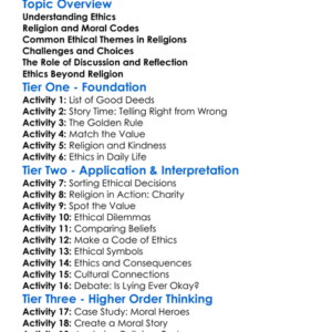Ethics In Religion Worksheet Activity Booklet