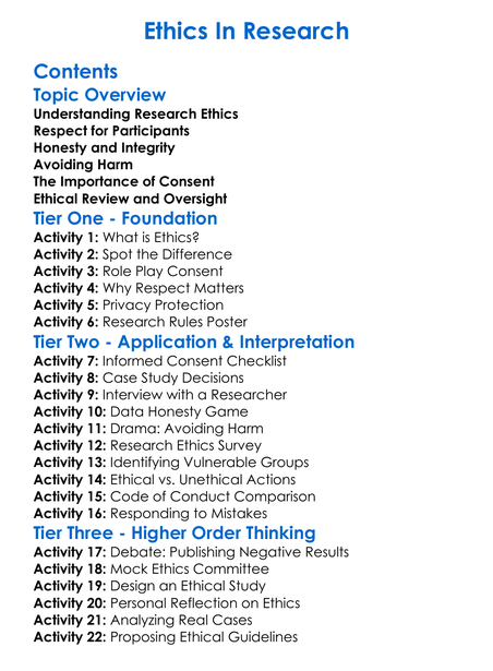 Ethics In Research Worksheet Activity Booklet