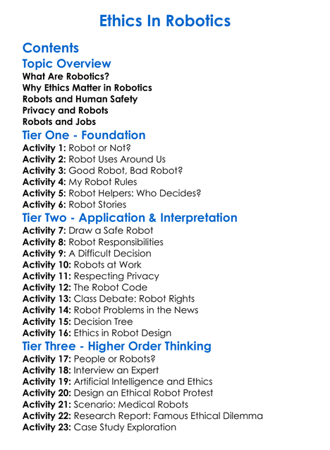 Ethics In Robotics Worksheet Activity Booklet