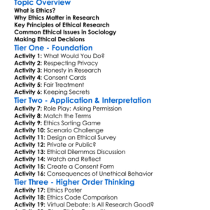 Ethics In Sociological Research Worksheet Activity Booklet
