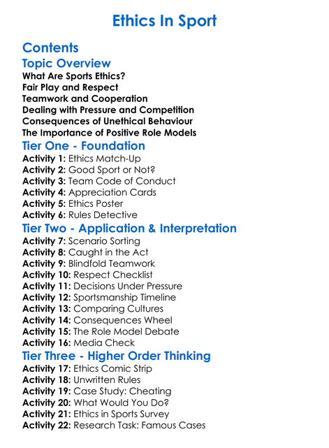 Ethics In Sport Worksheet Activity Booklet