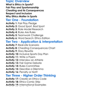 Ethics In Sports Worksheet Activity Booklet